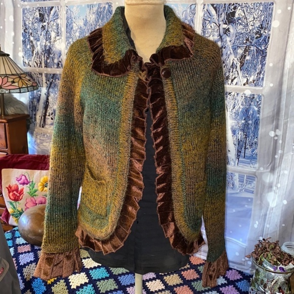 Anthropologie Curio Alpaca Mohair Ruffle Cardigan Sweater S